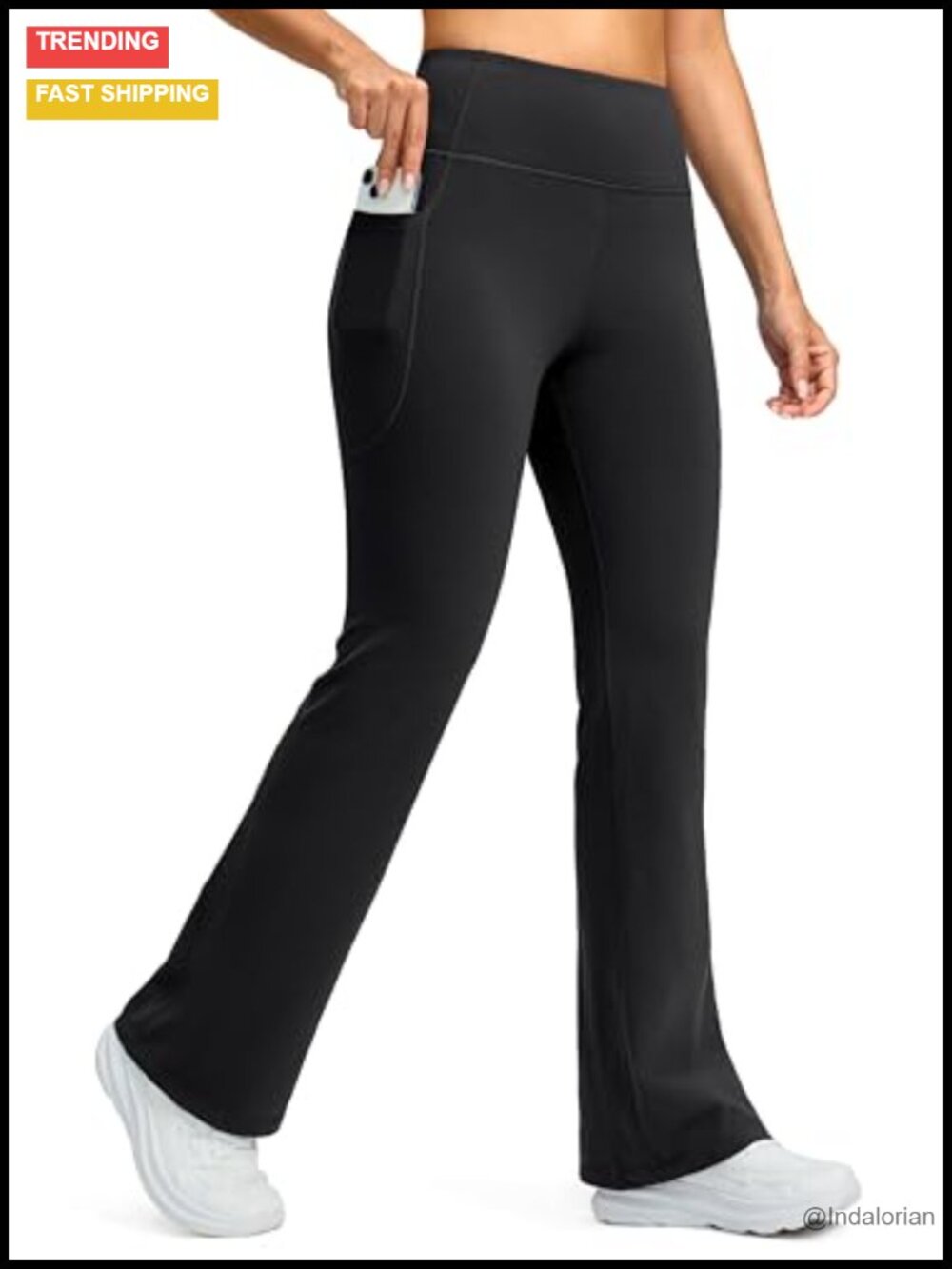 Fleece Lined High Waist Flare Leggings with Pockets Women's Thermal Winter Pants